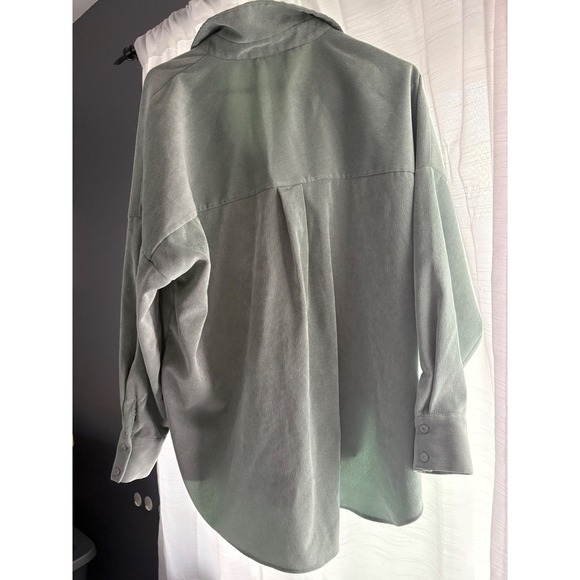 Zara Oversized Corduroy Shirt Top Button Down Pocket Green Size Large - Picture 2 of 4